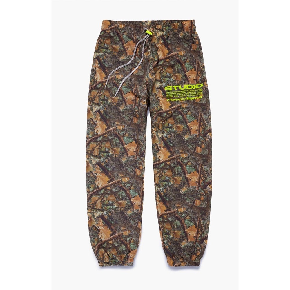 STUDIO Powered by Supervsn Mens Camo Nylon Track Pants Joggers Neon Green Logo M